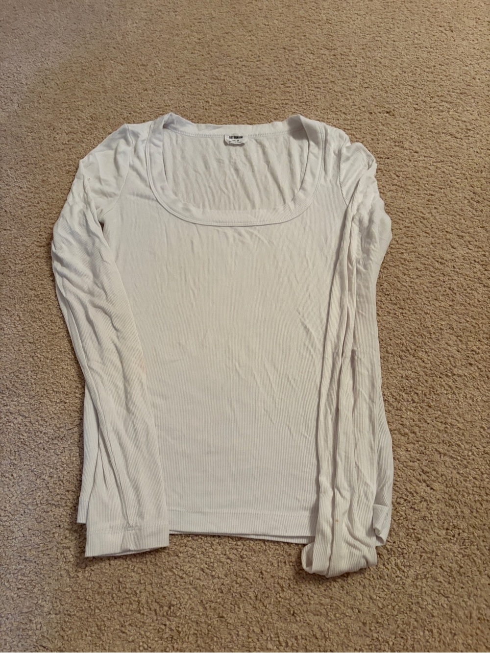 Cotton On White Ribbed Long Sleeve Scoop Neck Top